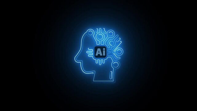Neon Neural Brain Symbol for AI. Futuristic Neon AI Brain with Circuit Details. Glowing Neon Brain Icon for Smart Technology.