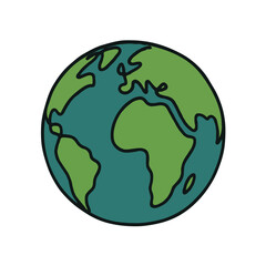 World map with Globe Line Drawing. Hand-drawn Earth Globe Sketch. Earth A HandDrawn Flat Illustration of Our Blue Planet. Simplified Globe Representation Earth's Continents and Oceans.  © Armine