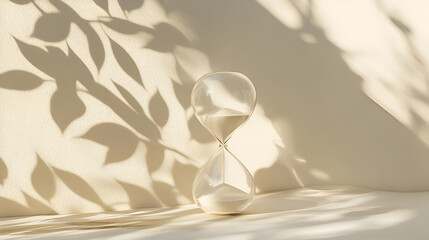Hourglass with Leaf Shadows on Beige Background