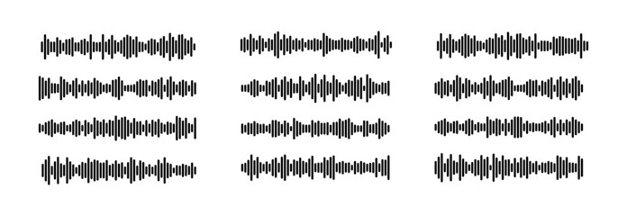 Vector set of  voice messages with waveform graphics. Ideal for podcast branding, audio content creators, messaging UI or voice notes.	