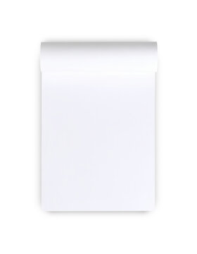 Blank white sheet of paper rolling down on white background