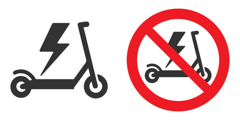 No electric scooter or bike traffic sign. Vector illustration isolated on white background.