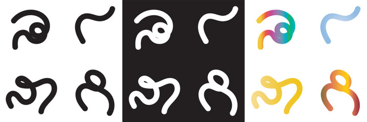 Gradient, black, and white color morph organic abstract shapes. Curved freehand style.  Doodle line rainbow artwork. Vector illustration. isolated on white and black background. EPS 10