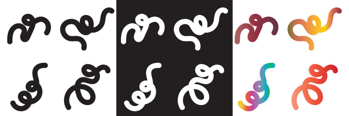 Gradient, black, and white color morph organic abstract shapes. Curved freehand style.  Doodle line rainbow artwork. Vector illustration. isolated on white and black background. EPS 10