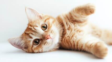 Peaceful Sleeping Tabby Cat with Striped Fur Lying Comfortably, Adorable Tabby Cat Relaxing Comfortably on Soft White Blanket, 8 august international cat day
