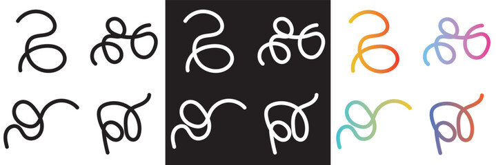 Gradient, black, and white color morph organic abstract shapes. Curved freehand style.  Doodle line rainbow artwork. Vector illustration. isolated on white and black background. EPS 10