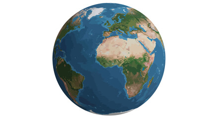 High-quality Earth globe vector illustration, showing detailed and accurate world map with country borders, continents, and oceans clearly labelled.