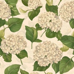 Hydrangeas Botanical Harmony: A beautiful array of hydrangeas in full bloom, presenting a seamless pattern of floral artistry.