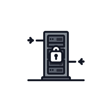 Secure Server Rack with Padlock Icon for Data Protection and Network Security Illustration