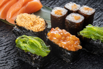 Delicious Sushi Platter Fresh Nigiri Maki and Sashimi