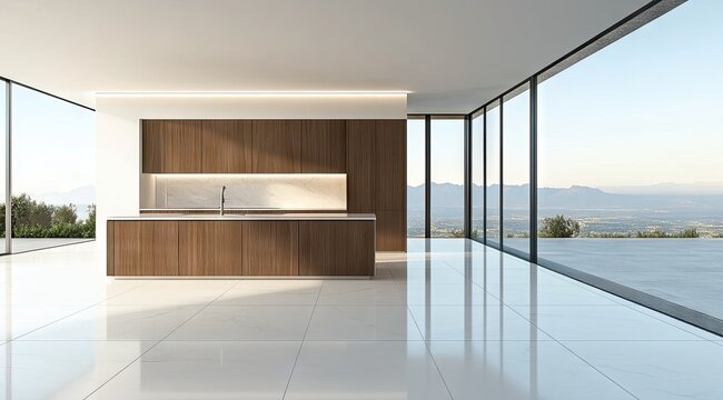 Modern open-plan kitchen with panoramic views - Powered by Adobe