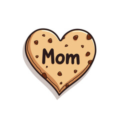 Heart-Shaped Chocolate Chip Cookie with the Word 'Mom' Illustration for Mother's Day
