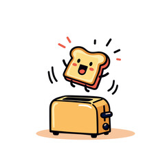 Happy Cartoon Toast Popping Out of a Toaster Illustration with Joyful Expression