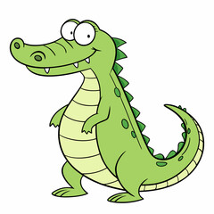 Fototapeta premium Сartoon happy crocodile. Colourful alligator. Children's vector illustration. Isolated on white background. Side view.