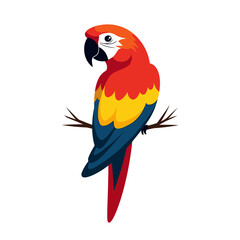 Fototapeta premium Colorful Macaw Parrot Perched on a Branch, Vibrant Tropical Bird Illustration with Detailed Plumage
