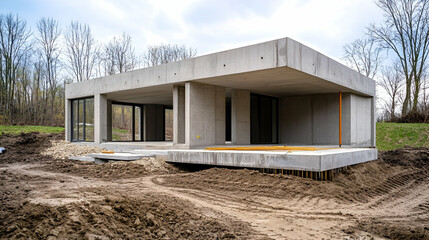 Modern Concrete House Under Construction