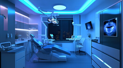 Modern Dental Office at Night with City View
