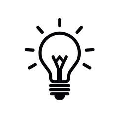 Simple Black and White Light Bulb Icon Illustration Representing Idea Generation and Innovation