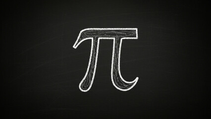 Close-up of a white chalk-drawn Pi (&pi;) symbol on a dark chalkboard.