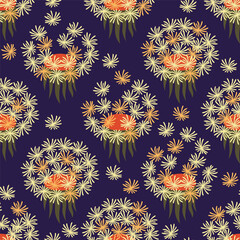 Fluffy dandelions vector illustration. Spring floral seamless pattern.