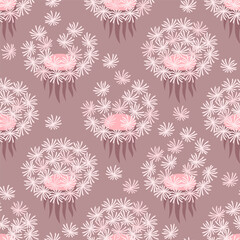 Fluffy dandelions vector illustration. Spring floral seamless pattern.