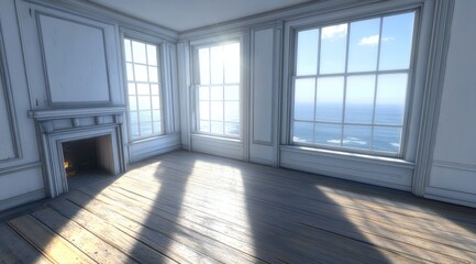 Fototapeta premium Light-filled coastal room with classic design