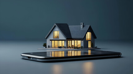 Modern House Model on Smartphone Screen at Night