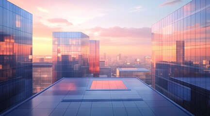 Fototapeta premium Modern cityscape rooftop at sunrise