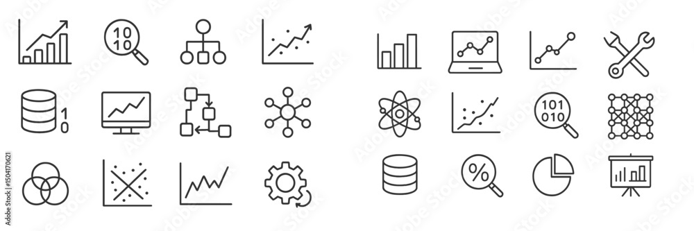 Poster data visualization and analysis icons depicting various analytical tools and metrics for understandi