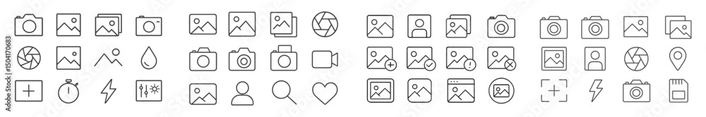 Poster icon collection for modern applications featuring various shapes and symbols in a clean design