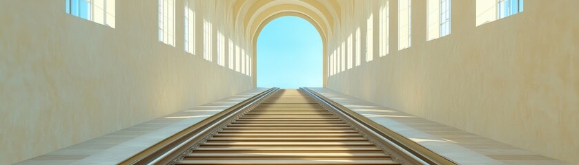 Obraz premium Ascending steps towards light architectural perspective modern structure bright environment inspirational view