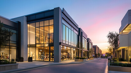 Obraz premium Modern Retail Building at Sunset