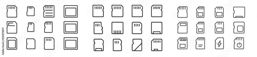 Poster collection of various memory card designs arranged in a grid layout for digital storage reference
