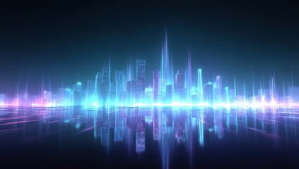 Futuristic Cityscape Neon Glow and Digital Skyline Reflection