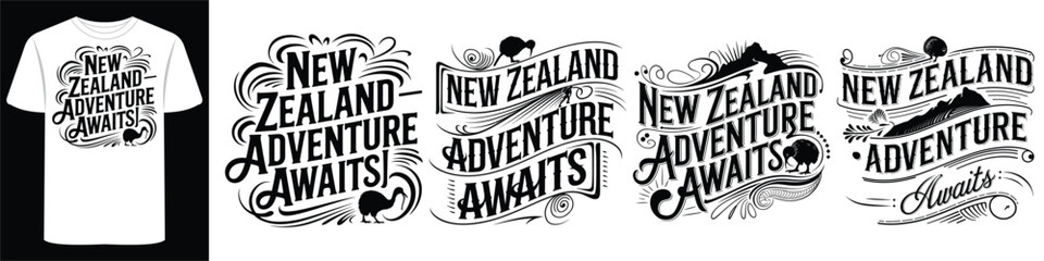 New Zealand T-Shirt with Hand-Drawn Lettering