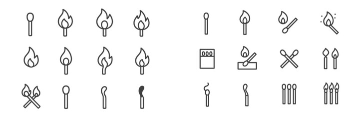 Fototapeta premium Collection of matchstick icons showcasing various flame and matchstick designs in minimalistic style