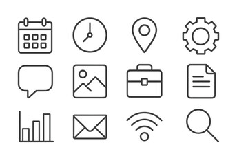 Various icons representing time management, communication, and technology tools for daily tasks and organization