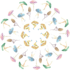 Mushroom People Pattern 13. Pattern of illustrations that combine mushrooms and humans.