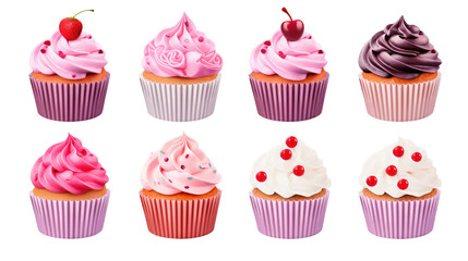  Assortment of Colorful Cupcakes on Transparent Background