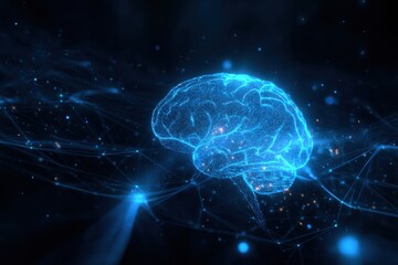 Abstract Digital Brain Network Glowing Blue Neural Connections and Nodes