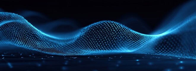 Abstract Blue Digital Wave, Glowing Particle Flow, Technology Background