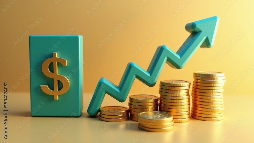 Poster a 3d icon of a salary negotiation with a coin stack and upward graph, professional finance discussio