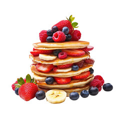  Pancake Stack with Banana, Strawberry, and Raspberry on Transparent Background