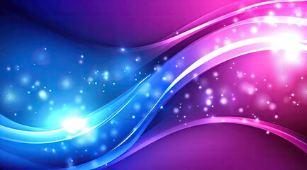Abstract vibrant waves of light, blending vibrant blues and pinks, with shimmering particles