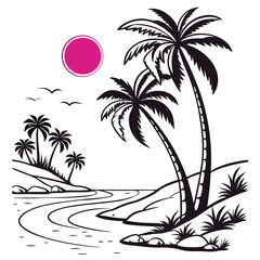 Silhouette of trees on a hill with orange sunset sky in a colorful forest landscape