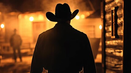 Mysterious Cowboy Silhouette Holding Gun in Darkness
