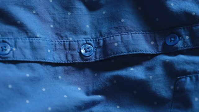 Close-up of button fastening of a blue woman dress