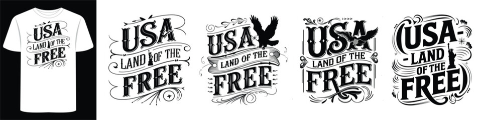 Usa Typography T-Shirt with Hand-Drawn Lettering