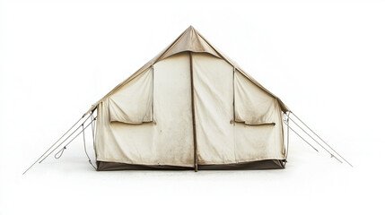 A clean white tent set up and fully opened, isolated on a seamless white background or transparent png ,  , highlighting its structure and design.
