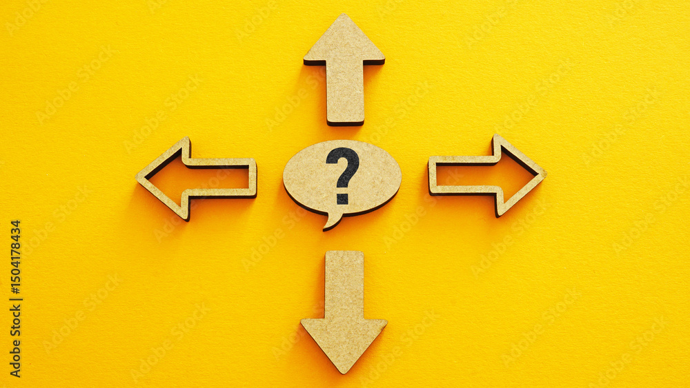 Poster Decision making and choosing the right path. Confusion about deciding which direction to go